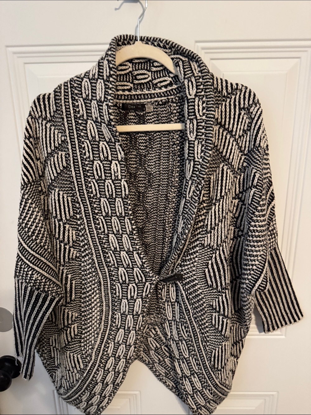 Dex Black & White Geometric Knit Shawl Cardigan